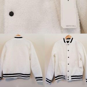 Varsity jacket. White. Fleece. Sherpa. Fuzzy. XL